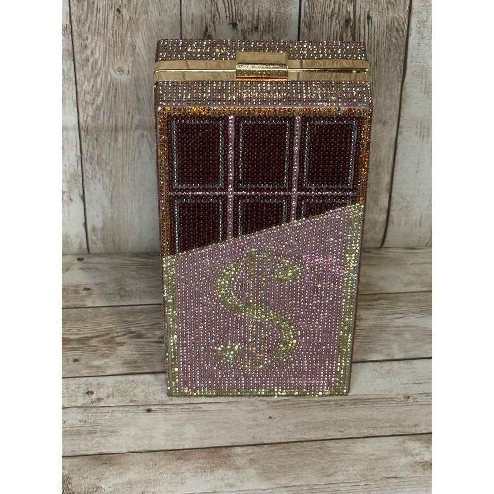 Bling Rhinestone Money Chocolate Bar Clutch Purse Evening Bag Pink